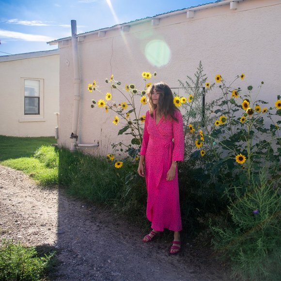 GANNI Pink Floral Crepe Wrap Maxi Dress - Picture 7 of 11